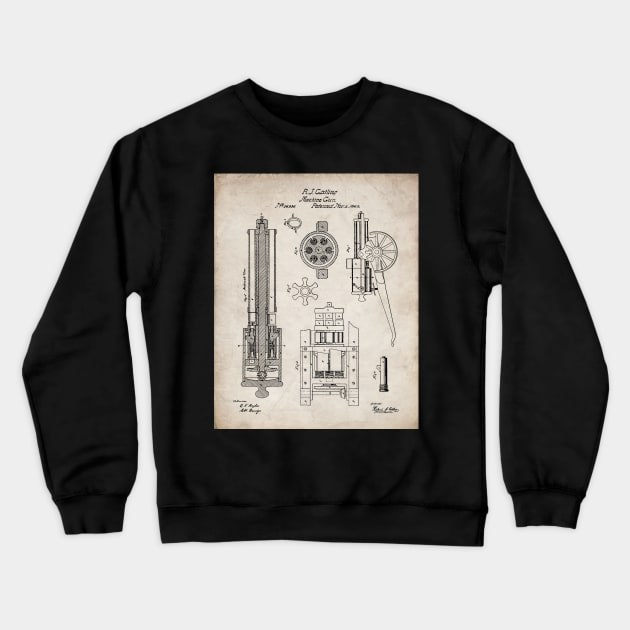 Gatling Machine Gun Patent - Gun Lover Gun Shop Art - Antique Crewneck Sweatshirt by patentpress